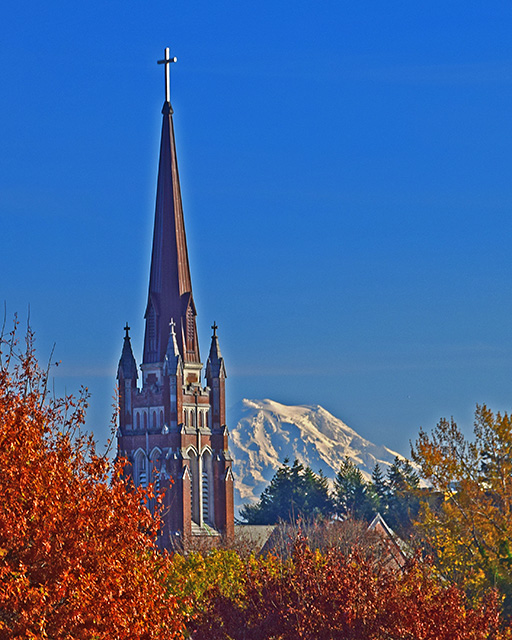 Church with Mt Rainier